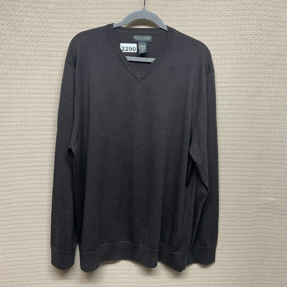NEW Banana Republic Mens XXL 2XL Brown Sweater 100% Merino Wool V-neck Pullover